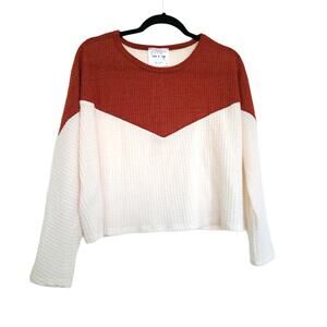 Sadie & Sage Colorblock Cream Brick Dolman Long Sleeve Crop Top Women Sz S